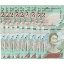 Venezuela, 2 Bolivares (9), 2018, UNC, (Total 9 banknotes)br/serial numbers: J 59210602-10