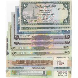 Yemen, 1 Rial (2), 10 Rials, 20 Rials (2), 50 Rials (2), 200 Rials, 250 Rials, 500 Rials and 1000 Ri