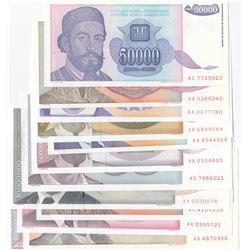 Yugoslavia, 10.000 Dinara, 50.000 Dinara, 100.000 Dinara, 1.000.000 Dinara, 5.000.000 Dinara, 10.000
