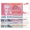Image 1 : Yugoslavia, 1.000 Dinara (2), 5.000 Dinara (2) and 10.000.000 Dinara, 1985/1993, UNC, (Total 5 bankn