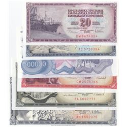 Yugoslavia, 20 Dinara, 50 Dinara, 100 Dinara, 500 Dinara, 1.000 Dinara and 500.000 Dinara, 1968/1989