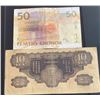 Image 2 : Mix Lot, 2 banknotes in different conditionbr/China, 10 Yen, 1939, VF; Sweden, 50 Kronor, 2011, XF