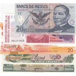 Mix Lot, 5 banknotes in whole UNC conditionbr/Pilipinas, 20 Pisos, Ecuador, 1000 Sucres, Costa Rica,