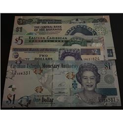 Mix Lot, 5 banknotes in whole UNC conditionbr/Bahamas, 50 Cents, Bahamas, 1 Dollar, Eastern Caribbea