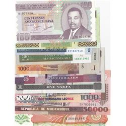 Mix Lot, 10 banknotes in whole UNC conditionbr/Burundi, 100 Francs, Guinee, 500 Francs, Madagasikara