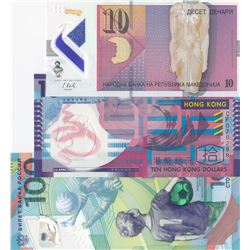 Mix Lot,  3 polymer banknotes from different countriesbr/Russi, 100 Ruble, 2018, Unc; Hong Kong, 10 