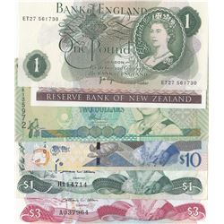 Mix lot, Total 6 "QUEEN ELIZABETH II" banknotes lotbr/Great Britain, 1 Pound, 1970, Unc; New Zealand