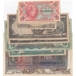 Mix Lot, 10 different banknotes.br/Malaya, 5 Cents, 1942, XF; Malaya, 10 Cents, 1942, XF; Iraq 25 Di
