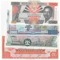 Mix Lot, 4 banknotes in whole UNC conditionbr/Tanzania 200 Shillings, Haiti 5 Gourdes, Uganda 100 Sh