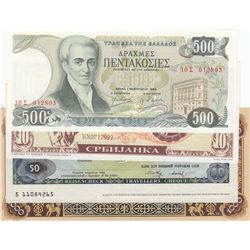Mix Lot, 4 banknotes in whole UNC conditionbr/Greece 500 Dracmai, Serbia 10 Srbijanka, Russia 50 Rou