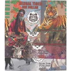 Fantasy banknotes Lot, 1 Dollar, 5 Dollars, 10 Dollars, 50 Dollars and 100 Dollars, 2017, UNC, (Tota