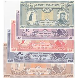 Jason Islands, 50 Pence, 1 Pound, 5 Pounds, 10 Pounds and 20 Pounds, 1979, UNC, (Total 5 banknotes)b