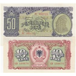 Albania, 10 Leke and 50 Leke, 1957, UNC, p27, p28, (Total 2 banknotes)br/serial numbers: CB 588670 a