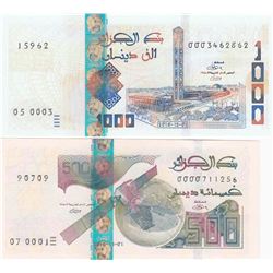 Algeria, 500 Dinars and 1.000 Dinars, 2018, UNC, pNew, (Total 2 banknotes)br/serial numbers: 0000711