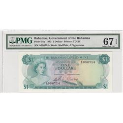 Bahamas, 1 Dollar, 1965, UNC, p18a,  High Condition br/PMG 67 EPQ, Queen Elizabeth II portrait, seri