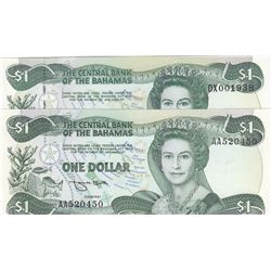 Bahamas, 1 Dollar (2), 1984, UNC, p43a, p43b, (Total 2 banknotes)br/Queen Elizabeth II portrait, ser