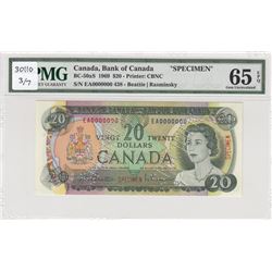 Canada, 20 Dollars, 1969, UNC, p89as, SPECIMENbr/PMG 65 EPQ, Queen Elizabeth II portrait, serial num