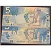 Image 2 : Canada, 5 Dollars (2), 2001, UNC, p101, (Total 2 banknotes)br/serial number: ANV 2078702 and HAC 832