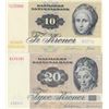 Image 1 : Denmark, 10 Kroner and 20 Kroner, 1972, UNC, p48, p49, (Total 2 banknotes)br/serial numbers: B2771L 