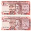 Image 1 : Gibraltar, 1 Pound, 1988, UNC, p20e, (Total 2 banknotes)br/Queen Elizabeth II at right, Serial No: L