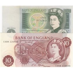 Great Britain, 10 Shillings and 1 Pound, 1967/1978, UNC, p373c, p377a, (Total 2 banknotes)br/Queen E