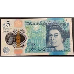 Great Britain, 5 Pounds, 2016, UNC, p394br/Queen Elizabeth II portrait, serial number: AK40 360850, 