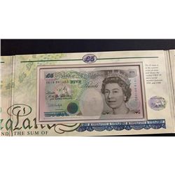 Great Britain, 5 Pounds, 1999, UNC, pCS10, FOLDERbr/serial number: YR99 991092, Millennium commemora
