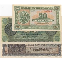 Greece, 20 Drachmai, 25 Million Drachmai and 5.000.000 Drachmai, 1940/1944, UNC, p128b, p130, p318, 