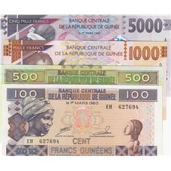 Guinea, 100 Francs, 500 Francs, 1.000 Francs and 5.000 Francs, 2006/2015, UNC, p35b, 39a, p48, p49, 