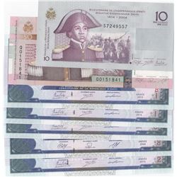 Haiti, 10 Gourdes Goud, 50 Gourdes Goud and 25 Gourdes (5), 2009/2015, UNC, (Total 7 banknotes)br/