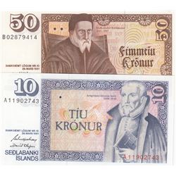 Iceland, 10 Kronur and 50 Kronur, 1981, UNC, p48, p49, (Total 2 banknotes)br/serial numbers: A11 902