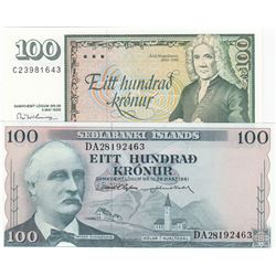 Iceland, 100 Kronur (2), 1961/1981, UNC, p44, p50, (Total 2 banknotes)br/serial numbers: DA 28192463