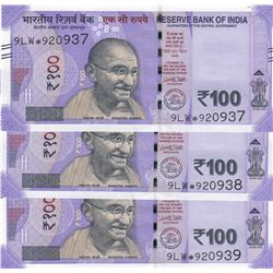 India, 100 Rupees, 2018, UNC, pNew, REPLACEMENT,  (Total 3 consecutive banknotes)br/star, serial num