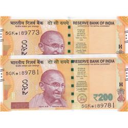 India, 200 Rupees, 2017, UNC, pNew, REPLACEMENT,  (Total 2 banknotes)br/star, serial numbers: 5GK*18