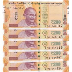 India, 200 Rupees, 2018, UNC, pNew, (Total 5 consecutive banknotes)br/serial numbers: 2FQ 544817
