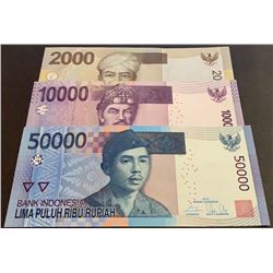 Indonesia, 2.000 Rupiah, 10.000 Rupiah and 50.000 Rupiah, 2014/2015, UNC, p148, p150, p152, (Total 3