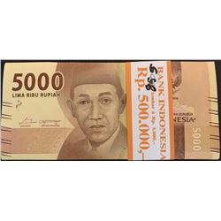 Indonesia, 5.000 Rupiah, 2016, UNC, p156, BUNDLEbr/100 banknotes in series; serial number of the las