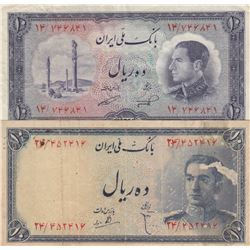 Iran, 10 Rials (2), 1948/1954, VF, p47, p64, (Total 2 banknotes)br/Shah Pahlavi portrait