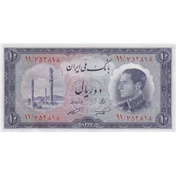Iran, 10 Rials, 1954, UNC, p64br/Shah Pahlavi portrait, there are count fractures