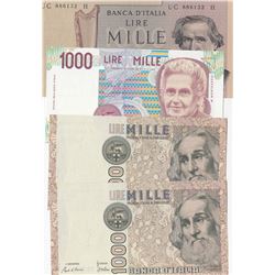 Italy, 1.000 Lire (4), 1969/1982/1990, AUNC / UNC, p101, p109b, p114, (Total 4 banknotes)br/serial n