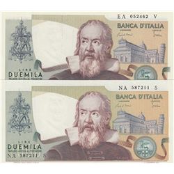 Italy, 2.000 Lie, 1983, UNC, p103c, (Total 2 banknetes)br/Galileo portrait, serial numbers: EA 05246