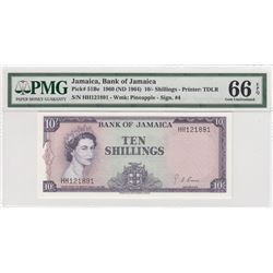 Jamaica, 10 Shillings, 1964, UNC, p51Bebr/PMG 66 EPQ, Queen Elizabeth II portrait, serial number: HH