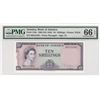 Image 1 : Jamaica, 10 Shillings, 1964, UNC, p51Bebr/PMG 66 EPQ, Queen Elizabeth II portrait, serial number: HH