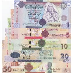 Libya, 1 Dinar, 5 Dinar, 10 Dinar, 20 Dinar and 50 Dinar, 2008, UNC, p71 …p75, (Total 5 banknotes)br