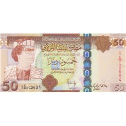 Libya, 50 Dinars, 2008, UNC, p75br/serial number: 732604, Portrait of Muammer Kaddafi at front