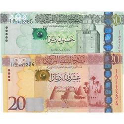 Libya, 20 Dinars and 50 Dinars, 2013/2015, UNC, p79, p80, (Total 2 banknotes)br/serial numbers: I J/
