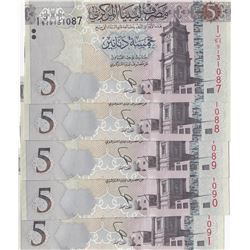 Libya, 5 Dinars, 2016, UNC, p81, (Total 5 consecutive banknotes)br/serial numbers: 9131087-91