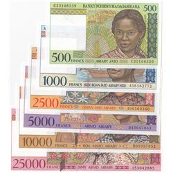 Madagascar, 500 Francs, 1.000 Francs, 2.500 Francs, 5.000 Francs, 10.000 Francs  and 25.000 Francs,
