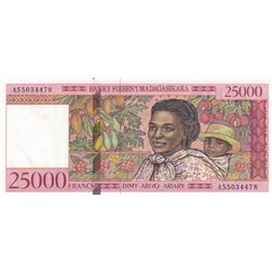 Madagascar, 25.000 Francs (5.000 Ariary), 1998, AUNC, p82br/serial number: A 55034478, there are no