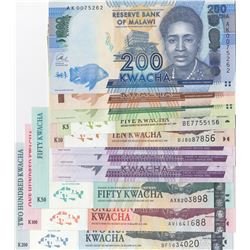 Malawi, 5 Kwacha, 10 Kwacha, 20 Kwacha, 50 Kwacha, 100 Kwacha, 200 Kwacha (2), 500 Kwacha and 1000 K